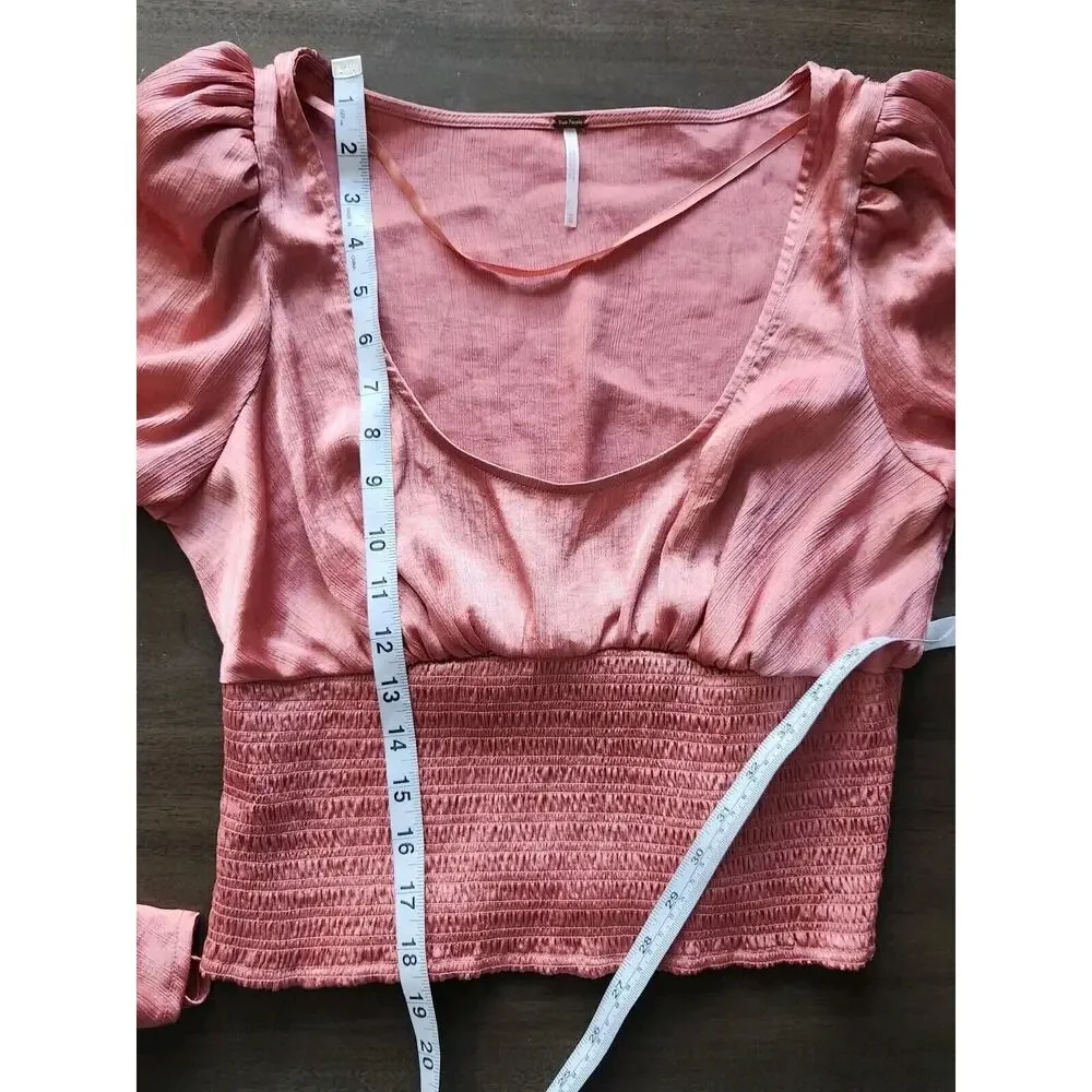 Free People Santiago blouse in Pink Cinnamon long sleeve satin top Size Medium - Picture 9 of 10